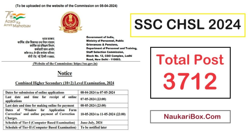 SSC CHSL Recruitment 2024 for 3712 Posts